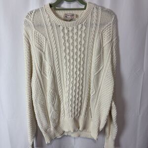VTG Cedar Bend Sweater Mens XL Cream Chunky Fisherman Knit Cable Dadcore 90s USA